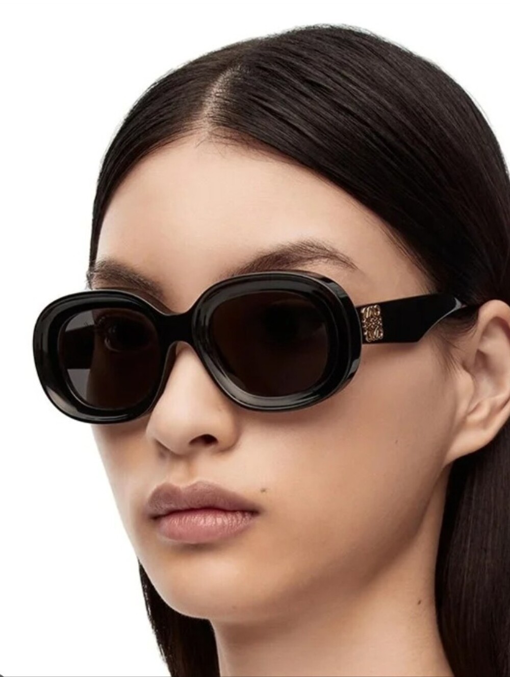 Loewe Glossy Black Rounded Oversized Sunglasses